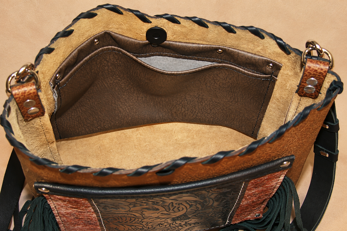 Bacci Roots Brown Bison Leather Purse with Fringe Accents (B212)