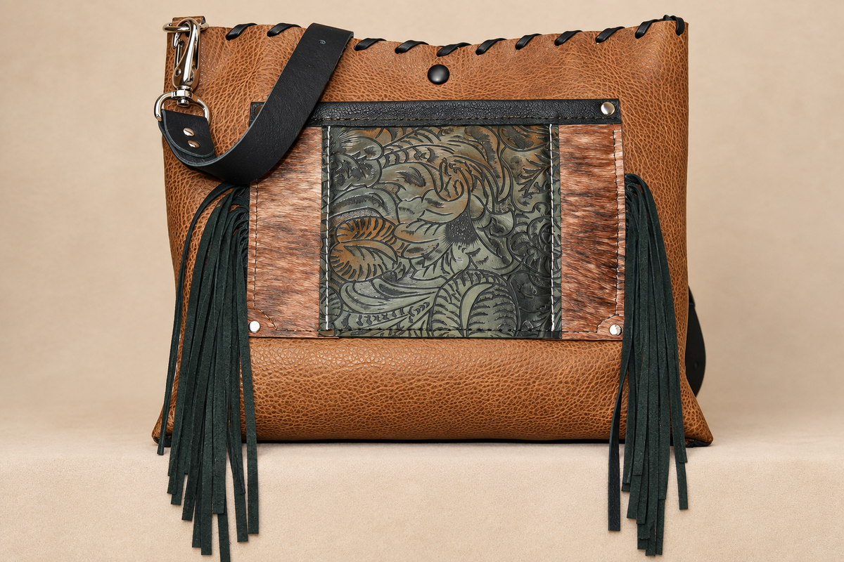 Bacci Roots Brown Bison Leather Purse with Fringe Accents (B212)