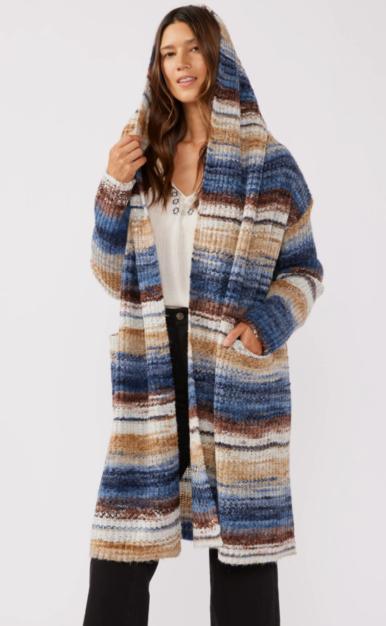 Knit Space Dye Hooded Long Sleeve Cardigan