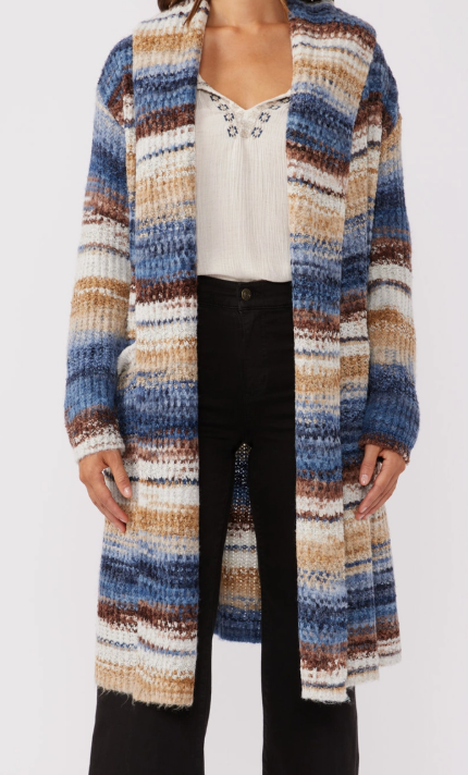 Knit Space Dye Hooded Long Sleeve Cardigan