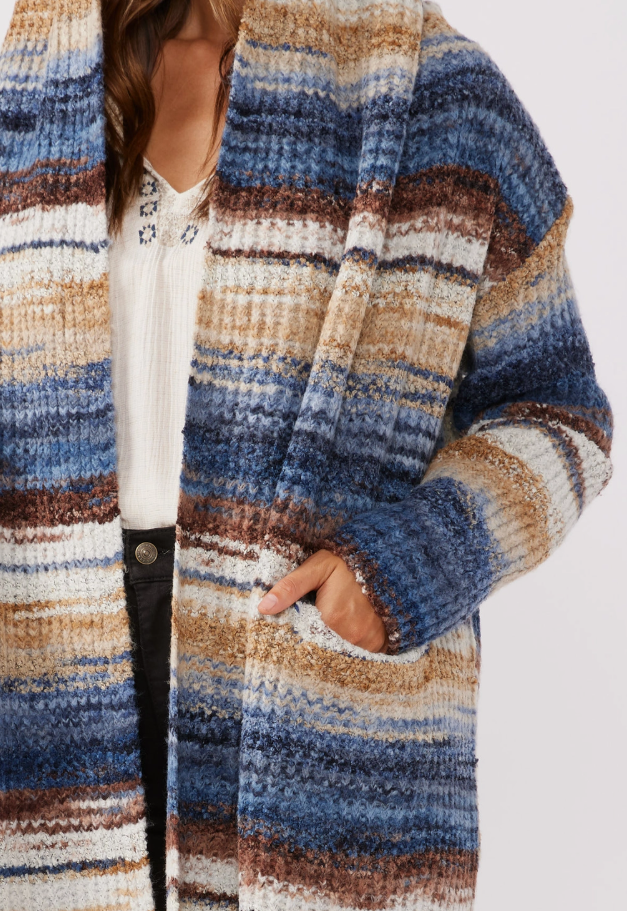 Knit Space Dye Hooded Long Sleeve Cardigan