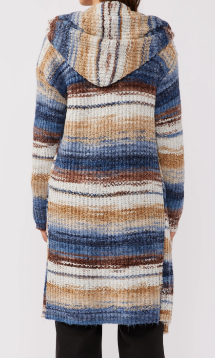 Knit Space Dye Hooded Long Sleeve Cardigan